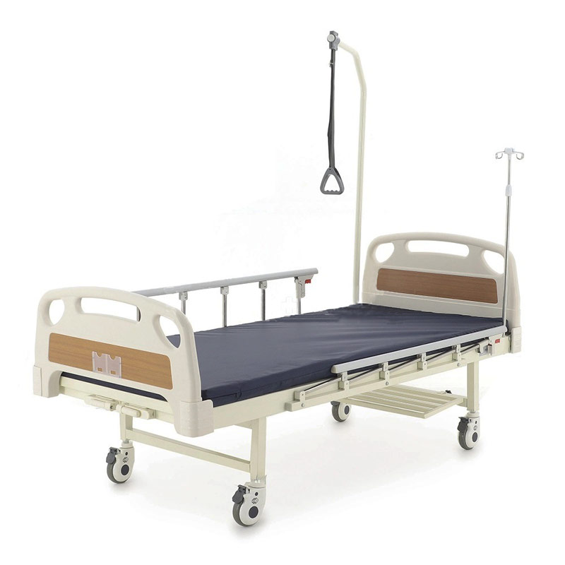 Кровать медицинская Med-Mos механическая E-8 с инфузионной стойкой, рамой для подтягивания, боковыми ограждениями и матрасом